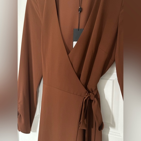 Long Sleeve V-Neck Mini Wrap Dress - Picture 7 of 9